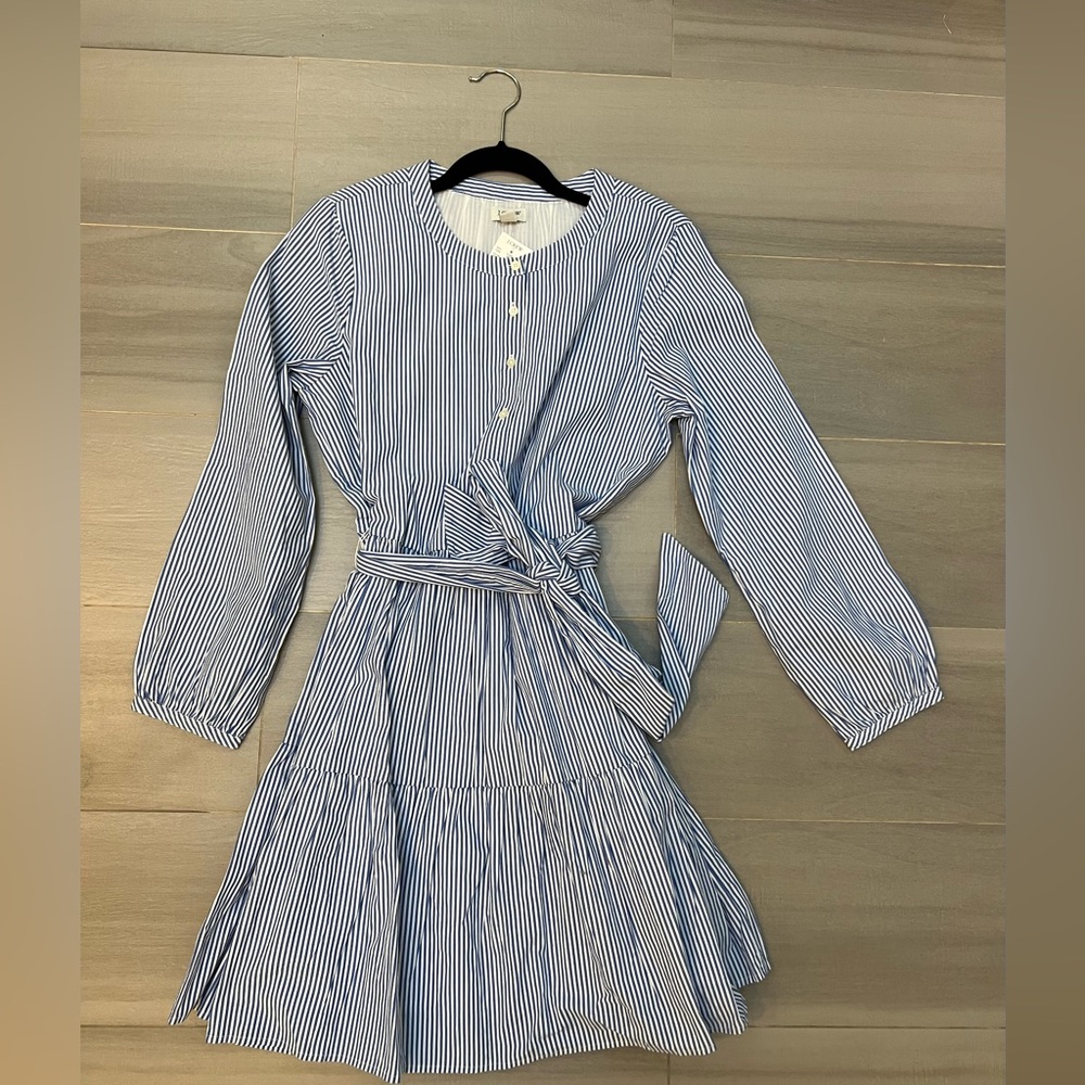 J Crew - Striped tie-waist mini dress in cotton poplin